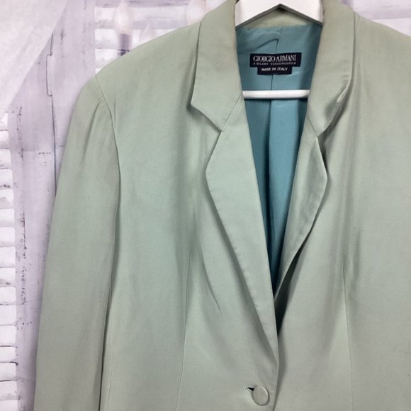 Vintage Giorgio Armani Green Silk Blazer 8 - Picture 2 of 15